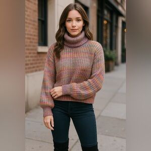 Topshop Multicolor Chunky Knit Slightly Cropped Turtleneck Sweater S